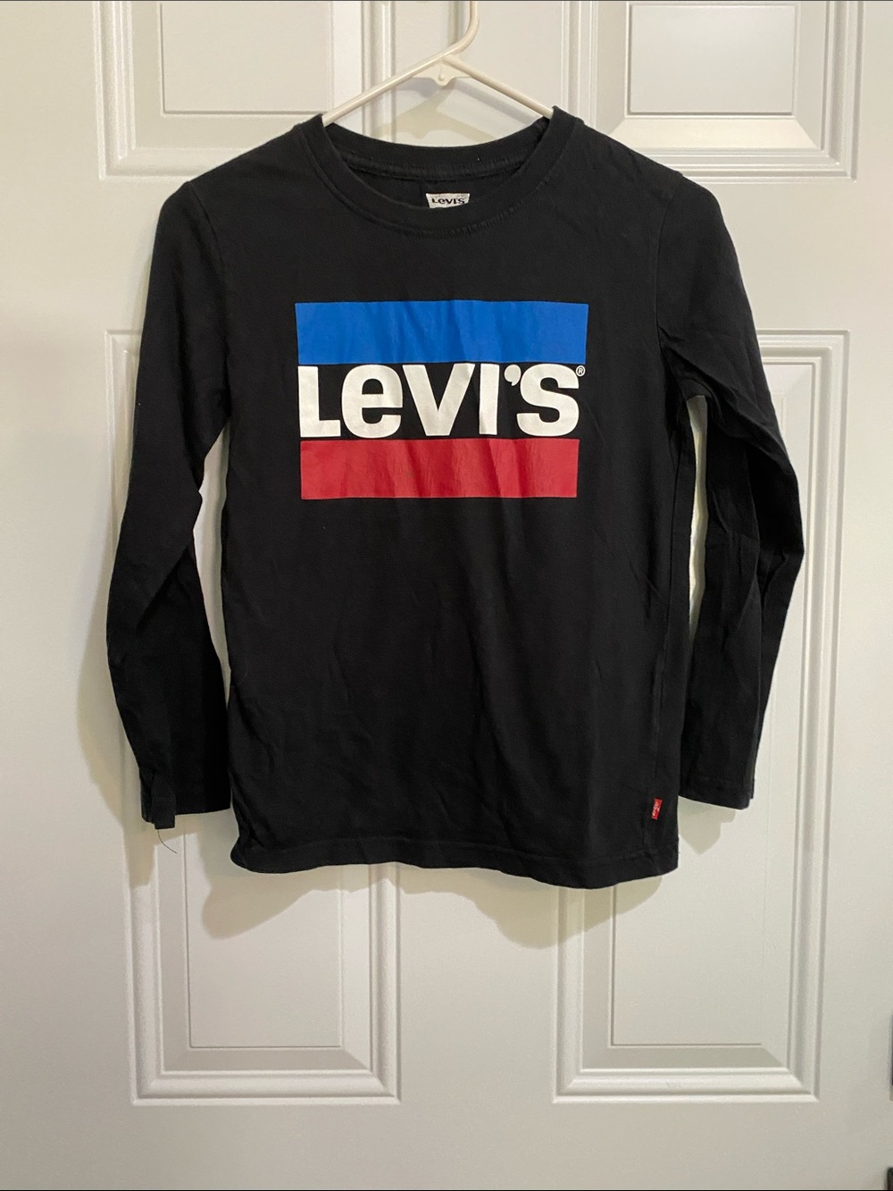 Levi's Black Long-Sleeve Tee with Blue and Red Logo Blocks